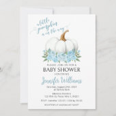 小さなカボチャの男の子の赤ちゃんシャワーの招待状を青 招待状 (正面)