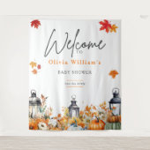 小さなカボチャの秋のベイビーシャワー ウェルカムサイン タペストリー (正面)