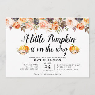 小さなカボチャの秋フローラのベビーシャワー 招待状