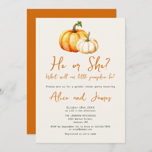 小さなカボチャの素朴秋性がパーティーを明かす 招待状 (正面/裏面)