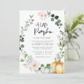 小さなカボチャの緑の赤面フローラのベビーシャワー 招待状 (スタンド正面)