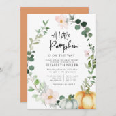 小さなカボチャの緑の赤面フローラのベビーシャワー 招待状 (正面/裏面)