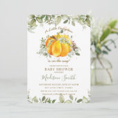 小さなカボチャの赤ちゃんシャワー緑男女兼用野 招待状 (スタンド正面)