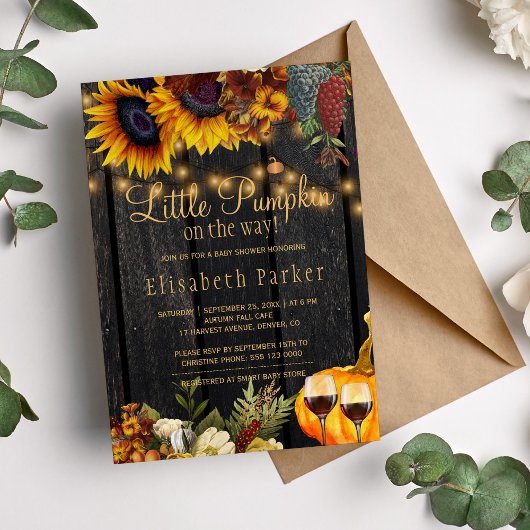 小さなカボチャの途中で秋素朴な赤ちゃんシャワー 招待状