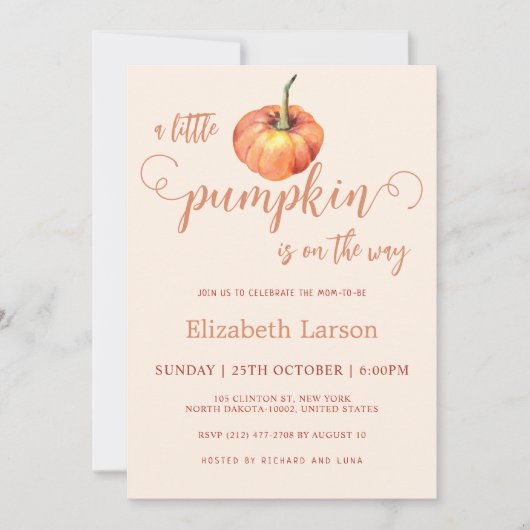 小さなカボチャの途中秋ベビーテーマシャワー 招待状 (正面)