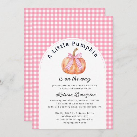 小さなカボチャはほとんど赤ちゃんシャワー 招待状 (正面/裏面)