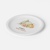 小さなカボチャは赤ちゃんシャワーのデザートの途中にある ペーパープレート (アングル)