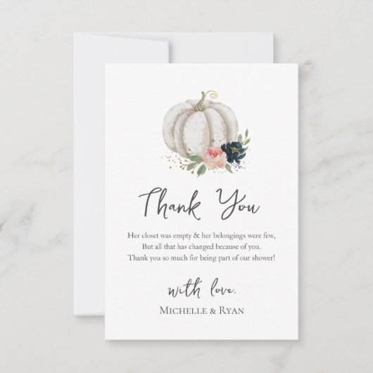 小さなカボチャは赤ちゃんシャワーの途中にある サンキューカード (正面)