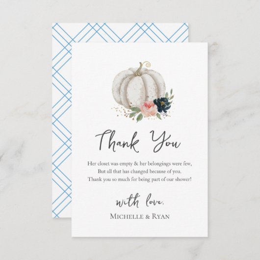 小さなカボチャは赤ちゃんシャワーの途中にある サンキューカード (正面/裏面)