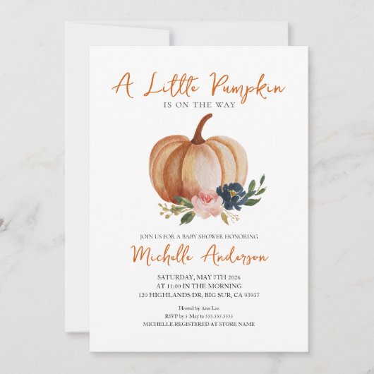 小さなカボチャは赤ちゃんシャワーの途中にある 招待状 (正面)