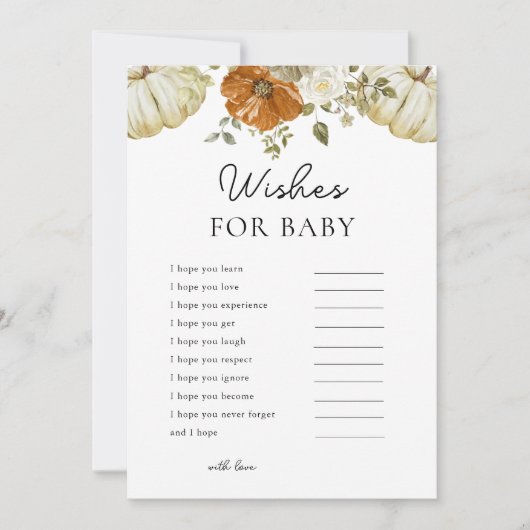 小さなカボチャは赤ちゃんシャワーゲームカードを願う 招待状 (正面)