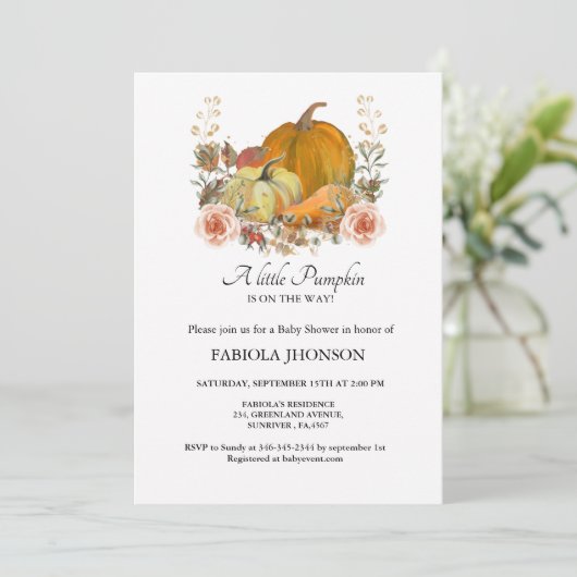 小さなカボチャは、秋の赤ちゃんシャワーの方法である 招待状 (スタンド正面)