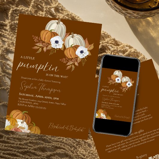 小さなカボチャひまわり花秋赤ちゃんシャワー 招待状