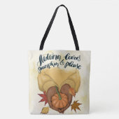 小さなカボチャを持つ金ゴールドセーターを着た女性 トートバッグ (正面)