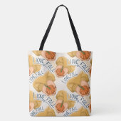 小さなカボチャを持つ金ゴールドセーターを着た女性 トートバッグ (裏面)