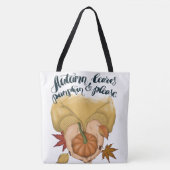 小さなカボチャを持つ金ゴールドセーターを着た女性 トートバッグ (正面)