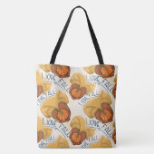 小さなカボチャを持つ金ゴールドセーターを着た女性 トートバッグ (裏面)