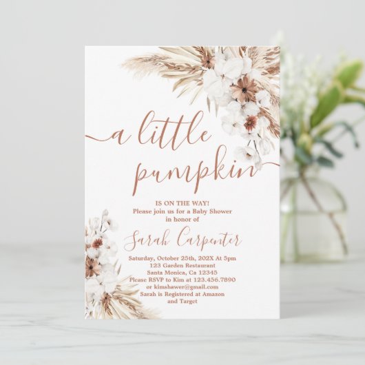 小さなカボチャ乾燥フローラベビーショー招待状 招待状 (スタンド正面)