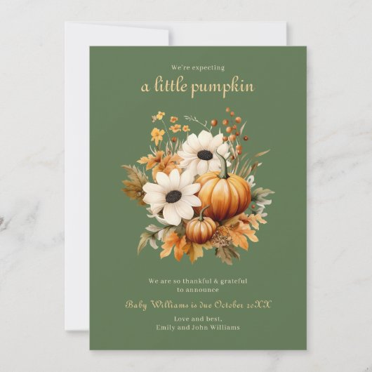小さなカボチャ妊娠を期待するオリーブの緑 案内状 (正面)