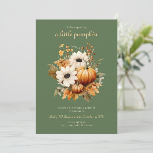 小さなカボチャ妊娠を期待するオリーブの緑 案内状 (スタンド正面)