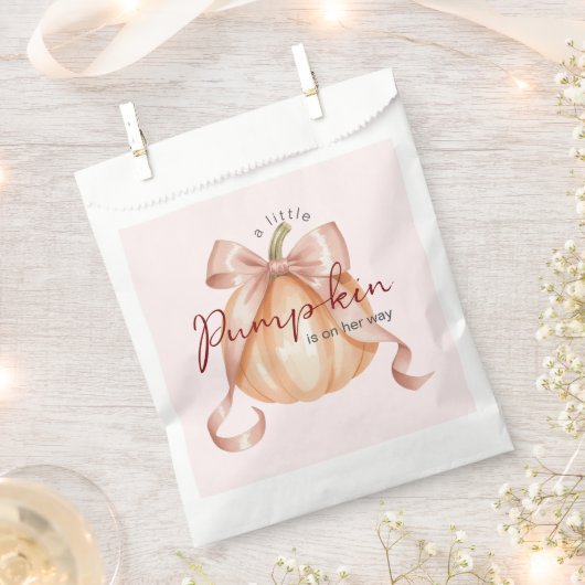 小さなカボチャ弓ピンクの赤ちゃんシャワー水色 フェイバーバッグ (クリップ留めされた状態)