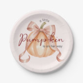 小さなカボチャ弓ピンクの赤ちゃんシャワー水色 ペーパープレート (正面)