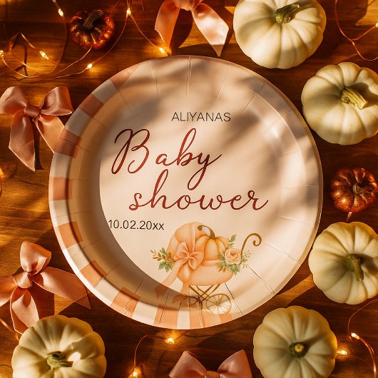 小さなカボチャ弓ピンクの赤ちゃんシャワー水色 ペーパープレート