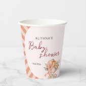 小さなカボチャ弓ピンクの赤ちゃんシャワー水色 紙コップ (正面)