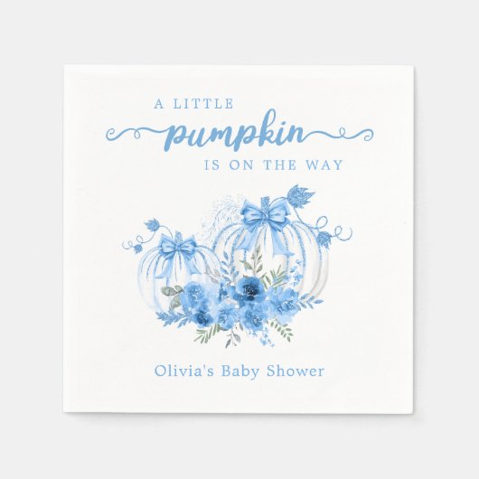 小さなカボチャ弓秋男の子の赤ちゃんシャワー スタンダードカクテルナプキン (正面)