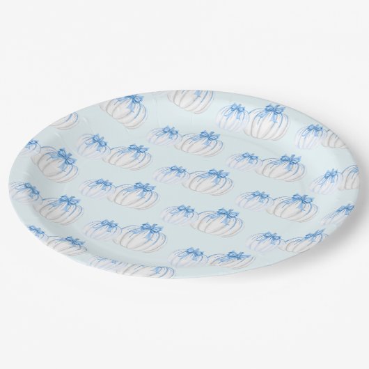 小さなカボチャ弓秋男の子の赤ちゃんシャワー ペーパープレート (アングル)