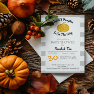 小さなカボチャ灰色とオレンジの小さな赤ちゃんシャワー 招待状