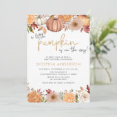 小さなカボチャ秋のフローラ秋ベビーシャワー 招待状 (スタンド正面)