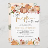 小さなカボチャ秋のフローラ秋ベビーシャワー 招待状 (正面/裏面)