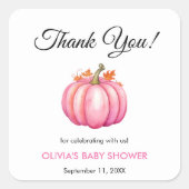 小さなカボチャ秋の秋ピンクガール赤ちゃんシャワー スクエアシール (正面)