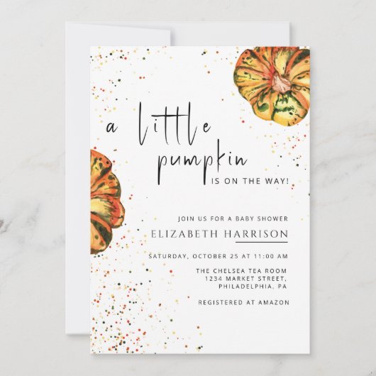 小さなカボチャ秋の秋フローラベビーシャワー 招待状 (正面)