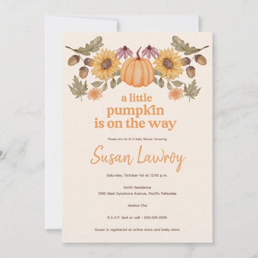 小さなカボチャ秋の秋フローラベビーシャワー 招待状 (正面)