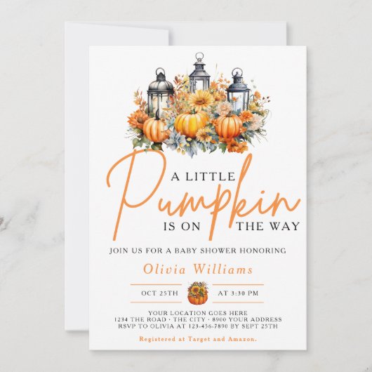 小さなカボチャ秋の秋フローラベビーシャワー 招待状 (正面)