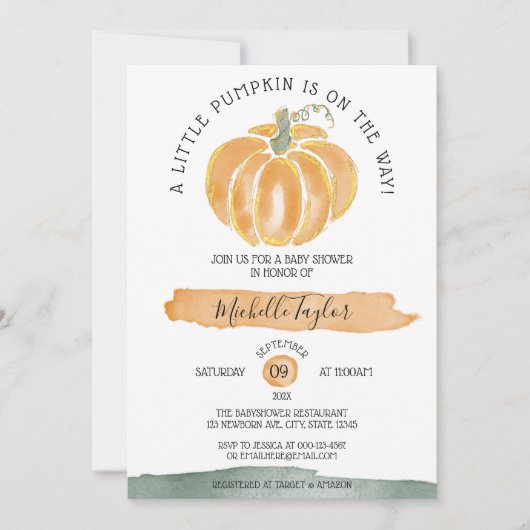 小さなカボチャ秋の秋フローラ赤ちゃんシャワー 招待状 (正面)