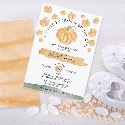 小さなカボチャ秋の秋フローラ赤ちゃんシャワー 招待状