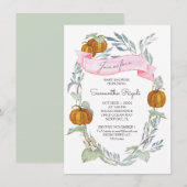 小さなカボチャ秋の紅葉の赤ちゃんシャワー 招待状 (正面/裏面)