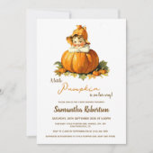 小さなカボチャ秋秋かわいい女の子の赤ちゃんシャワー 招待状 (正面)