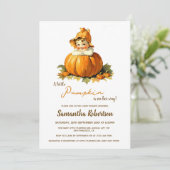 小さなカボチャ秋秋かわいい女の子の赤ちゃんシャワー 招待状 (スタンド正面)