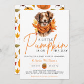 小さなカボチャ秋秋の犬の赤ちゃんシャワー 招待状 (正面/裏面)