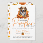 小さなカボチャ秋秋の犬の赤ちゃんシャワー 招待状 (正面/裏面)