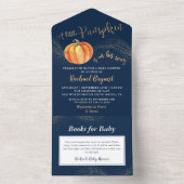 小さなカボチャ金ゴールドネイビーブルーベビーシャワー オールインワン招待状 (内側)