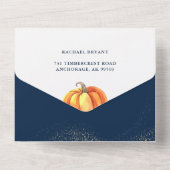 小さなカボチャ金ゴールドネイビーブルーベビーシャワー オールインワン招待状 (裏面)