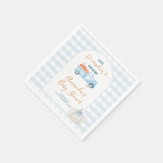 小さなカボチャ青いトラックのギンガムベビーシャワー スタンダードカクテルナプキン (角)