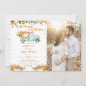 小さなカボチャ青いトラックの赤ちゃんシャワー 招待状 (正面)