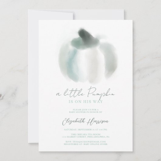 小さなカボチャ青い水色の男の赤ちゃんシャワー 招待状 (正面)