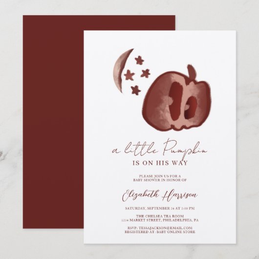 小さなカボチャ青い水色の男の赤ちゃんシャワーI 招待状 (正面/裏面)